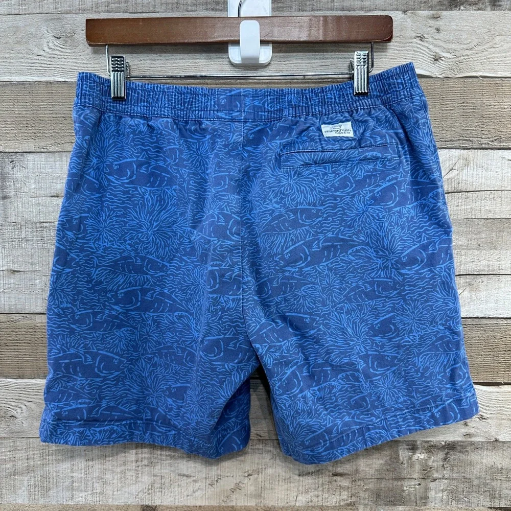 Vineyard Vines Ian and Shep Mens Jetty Shorts Navy Blue Fish‎ Pattern M Coastal